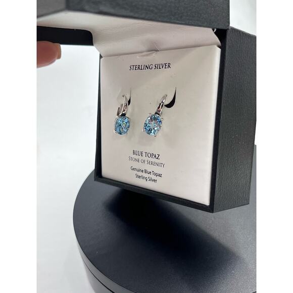 Designer DBJ Stamped Sterling Silver 925 Blue Topaz Lever Back Earrings New - Picture 6 of 12